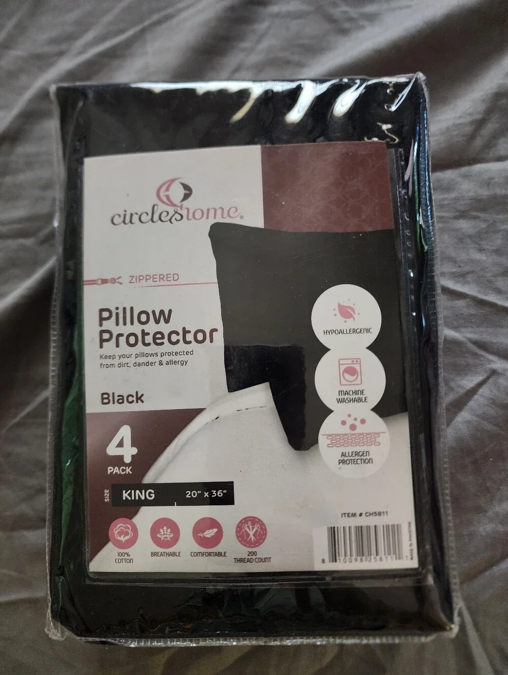 Circleshome King Pillow Protectors 4-Pack - Black
